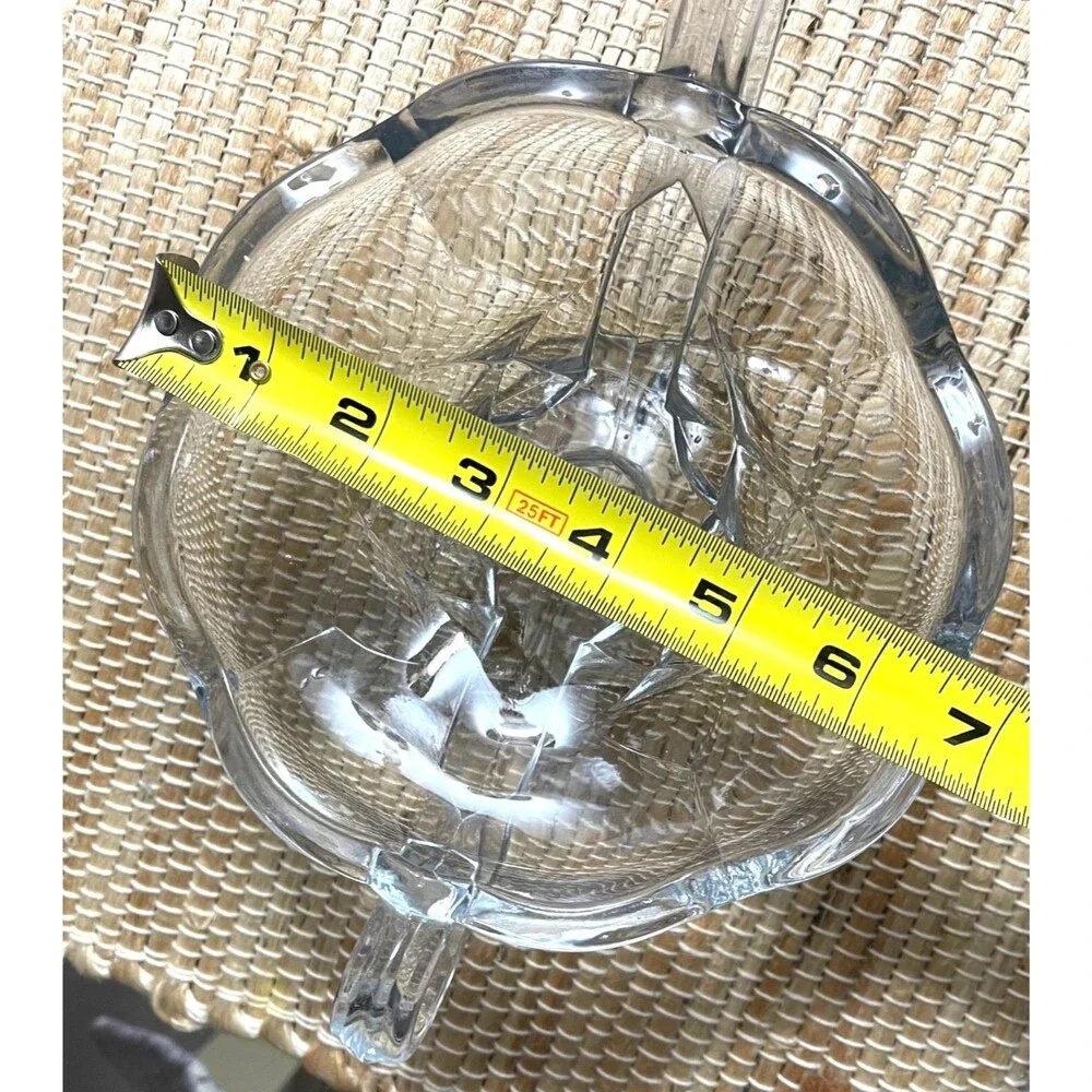 Vintage Crystal Glass Candy Dish With Dual Handles & Scalloped Edges